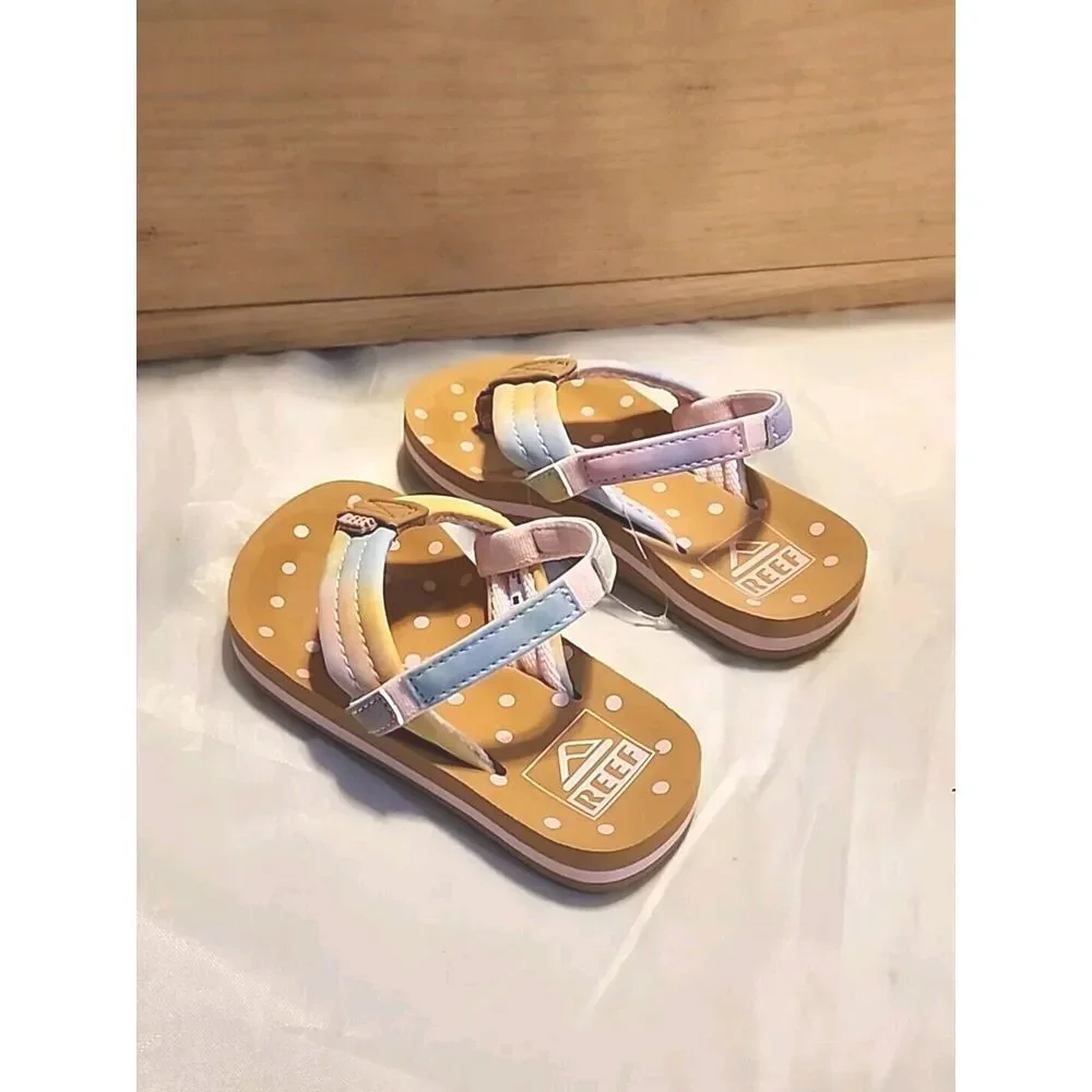 REEF Rainbow Girls Flip Flops Size 3/4 Sandals Thong‎ Elastic Stretch